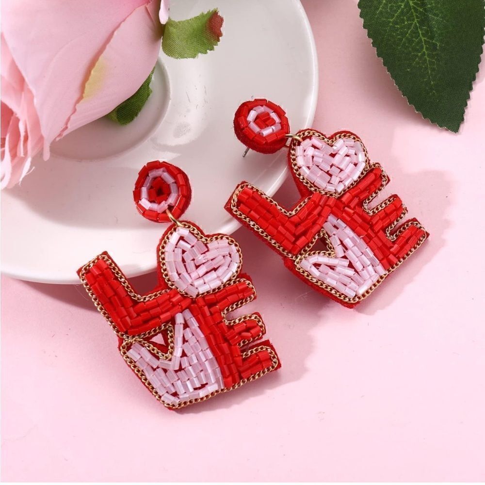 Beaded Love Dangle Earrings ❤️